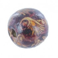 Wooden bead with vintage print 19mm Dark purple